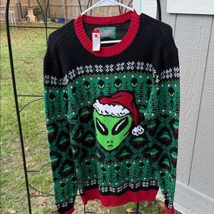 Ugly Christmas Sweater - Festive Alien in Black and Green